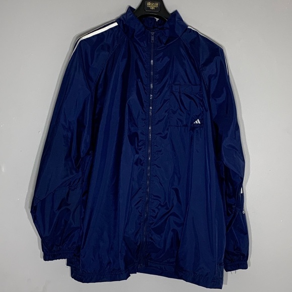 Vintage 90s Adidas Zip Up Windbreaker jacket navy blue what men’s XL active - Picture 3 of 8